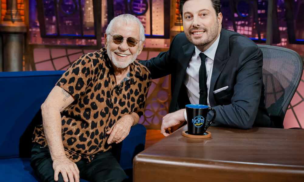 Nelson Motta e Thór Junior no "The Noite" (Créditos: Lourival Ribeiro/SBT)